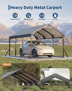 Garvee 10x15x9 ft Metal Carport, Car Port with Reinforced Frame and Steel Roof for All-Weather Use, Permanent Shelter for Sedans, SUVs, or Boats