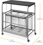 Whitmor Triple Laundry Sorter with Ironing & Folding Table - Rolling Laundry Sorter with Ironing Table - Gunmetal