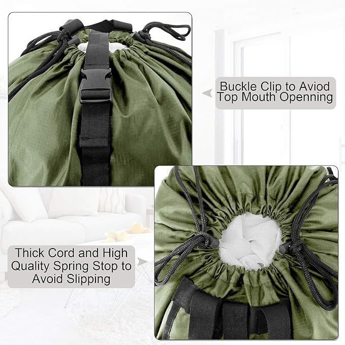 BeeGreen Moss Green Laundry Backpack Bag w Adjustable Shoulder Straps String Closure College Dorm Room Essentials Sturdy Laundry Hamper Portable w Handle XLarge Ripstop for Traveling