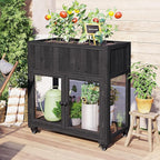 Patio 35.4"x17.7"x37.4" Mini Wood Cold Frame, Compact 2 Doors Garden Greenhouse with Wheels, Raised Bed with Liner for Indoor Outdoor Use, Black