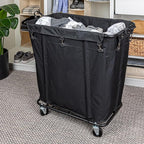 Household Essentials Commercial Laundry Cart with Rolling Caster Wheels, Black Canvas Liner and Steel Frame
