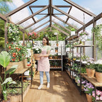 Heavy Duty Spruce Frame Wooden Greenhouse – Walk-in Outdoor Garden Outdoor Storage with Polycarbonate Panels, Adjustable Roof Vents, Lockable Door, Spacious Storage, Ideal for Patio, Lawn,