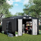 COMHOMA Shed Outdoor Storage Shed Metal,Lockable Doors Tool Sheds with Sloping Roof,Steel Garden Shed with Air Vent for Backyard,Patio,Lawn,Poolside(Grey,10'x12')