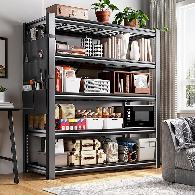REIBII 5-Tier Storage Shelves,38.2" W Heavy Duty Garage Shelving Load 2500LBS,Metal Shelving Units with Tool Storage Bag, Adjustable Wire Shelving Industrial for Basement,66" H x16 D,Black