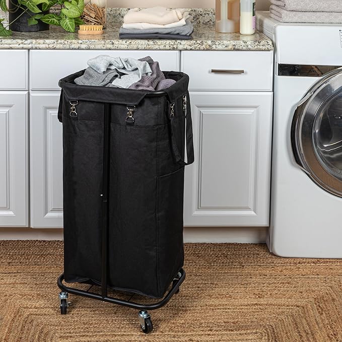 Household Essentials Rolling Laundry Hamper, Black