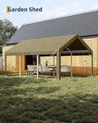 Garvee 10x20 ft Portable Garage, Car Port with 200 g PE Tarp Canopy, with 2 Roll-Up Doors and 4 Windows, for Temporary Paint Booth, Boats&Pickups Shed, and Event Shelter, Khaki
