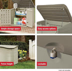 Rubbermaid Large Horizontal Resin Outdoor Storage Shed With Floor (5 x 4 Ft) Weather Resistant, Beige/Brown, Organization for Home/Backyard/Pool Chemicals/Toys/Garden Tools/Porch/Patio Cushions