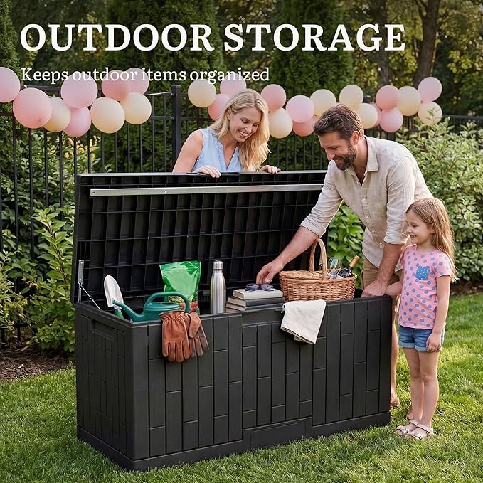 YITAHOME 120 Gallon Outdoor Storage Deck Box, Large Resin Patio Storage for Outdoor Pillows, Garden Tools and Pool-Supplies, Waterproof, Lockable (Black)