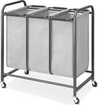 Whitmor Triple Laundry Sorter - 3 Removable Bags with Easy-Grip Handles - Rolling Laundry Sorter - Grey