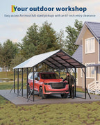 Garvee 13x21 ft Metal Carport Kit, 120° Steep-Pitch Vertical Roof for Snow Shedding, 133" High-Clearance Full-Sized Pickup & Van Shelter, Heavy-Duty Metal Car Port with Reinforced Frame