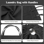 Canvas Laundry Bag 33"Wx 35"H, Thick Canvas Laundry Bag with Handles & Drawstring, Extra Large Heavy Duty Washable Basket Liner Hamper Liner Storage Sack (XL Black)