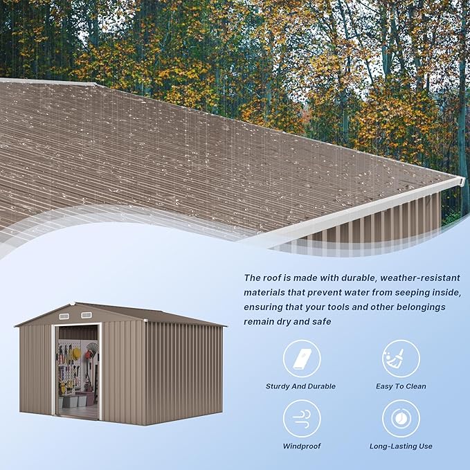 Kullavik 10FT x 8FT Outdoor Storage Shed with Window,Floor and Lockable Doors,Waterproof Metal Garden Tool Shed,Galvanized Steel shed for Backyard,Garden,Patio