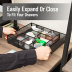 Mind Reader Expandable Mesh Desk Drawer Organizer, Adjustable from 9.25" to 17.125", Office Supply Storage Tray, Makeup Organizer, Black