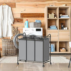 Simple Houseware Heavy Duty 3-Bag Laundry Sorter Rolling Cart, Dark Grey – Durable Triple Laundry Hamper with Removable Bags and Lockable Wheels for Efficient Laundry Organization