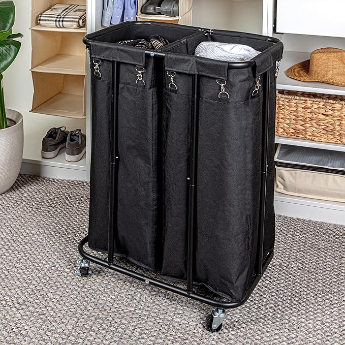 Household Essentials 2-Bag Rolling Laundry Sorter, Black
