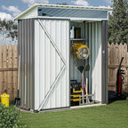 JY QAQA 5x3 FT Outdoor Garden Storage Shed, Waterproof Metal Garden Sheds with Window and Lockable Double Door, Weather Resistant Steel Tool Storage House Shed for Patio, Lawn Dark Gray
