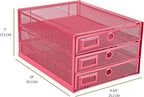 Annova Desk Organizer Wire Mesh 3 Tier Sliding Drawers Paper Sorter/Multifunctional/Premium Solid Construction for Letters, Documents, Mail, Files, Paper, Kids' Art Supplies (Pink)